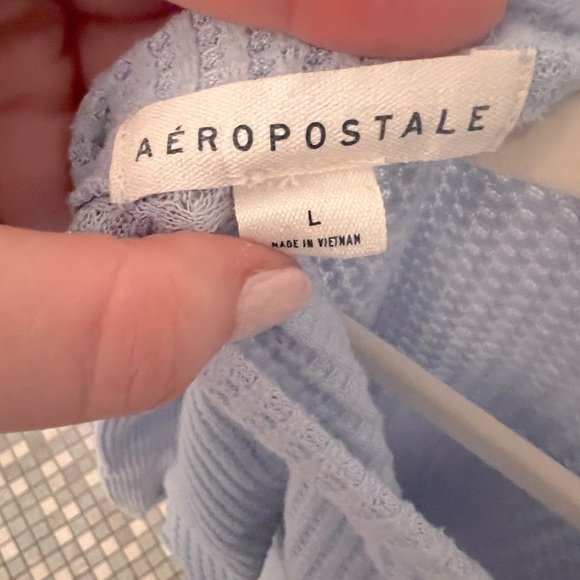 Aeropostale Long Sleeve Wear 2 Ways Cozy Waffle Tee Large Blue - Picture 4 of 9